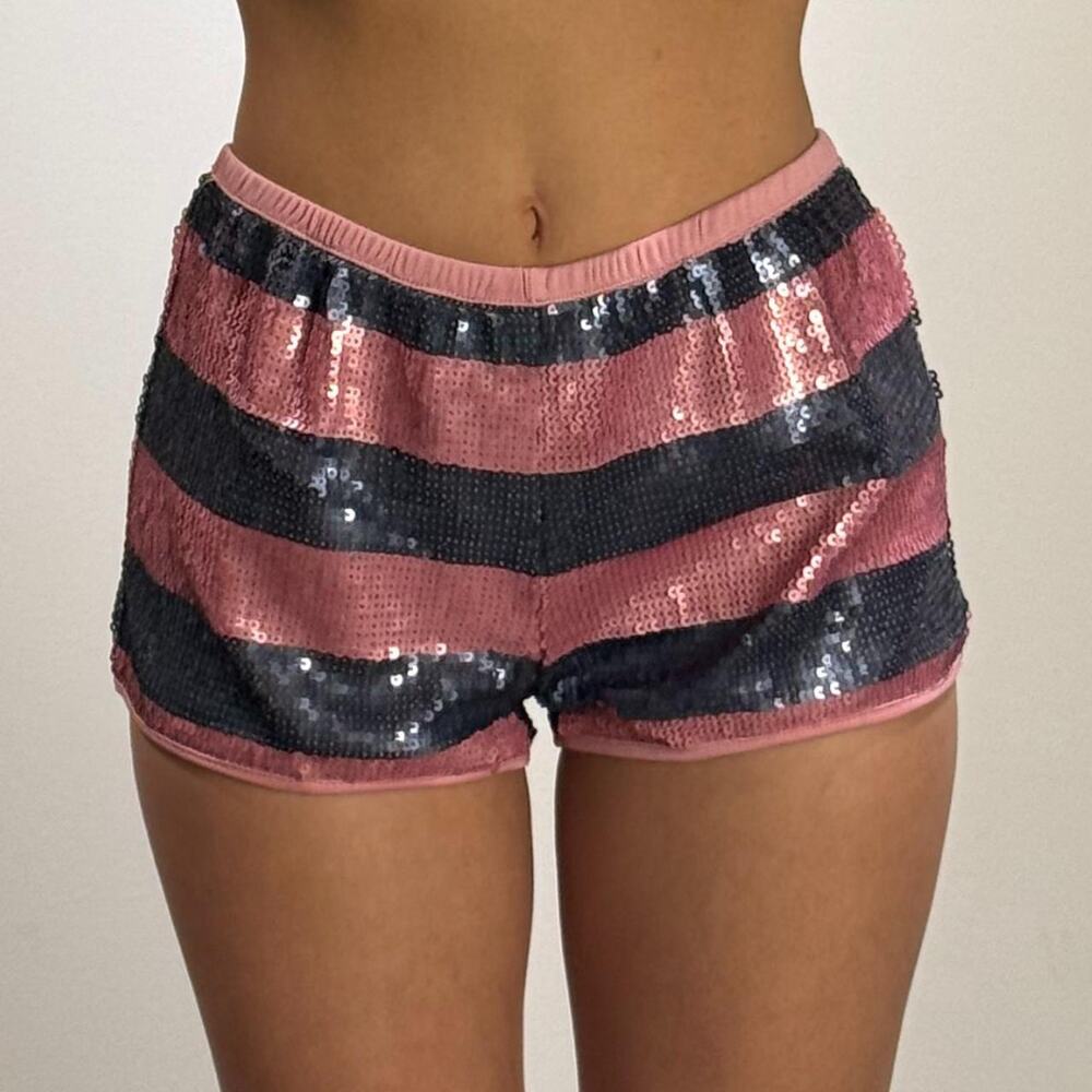 Pink and Green Sequined Shorts S